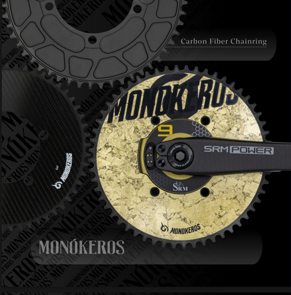 Monókeros carbon chainring with SRM Power crank — Forged Gold